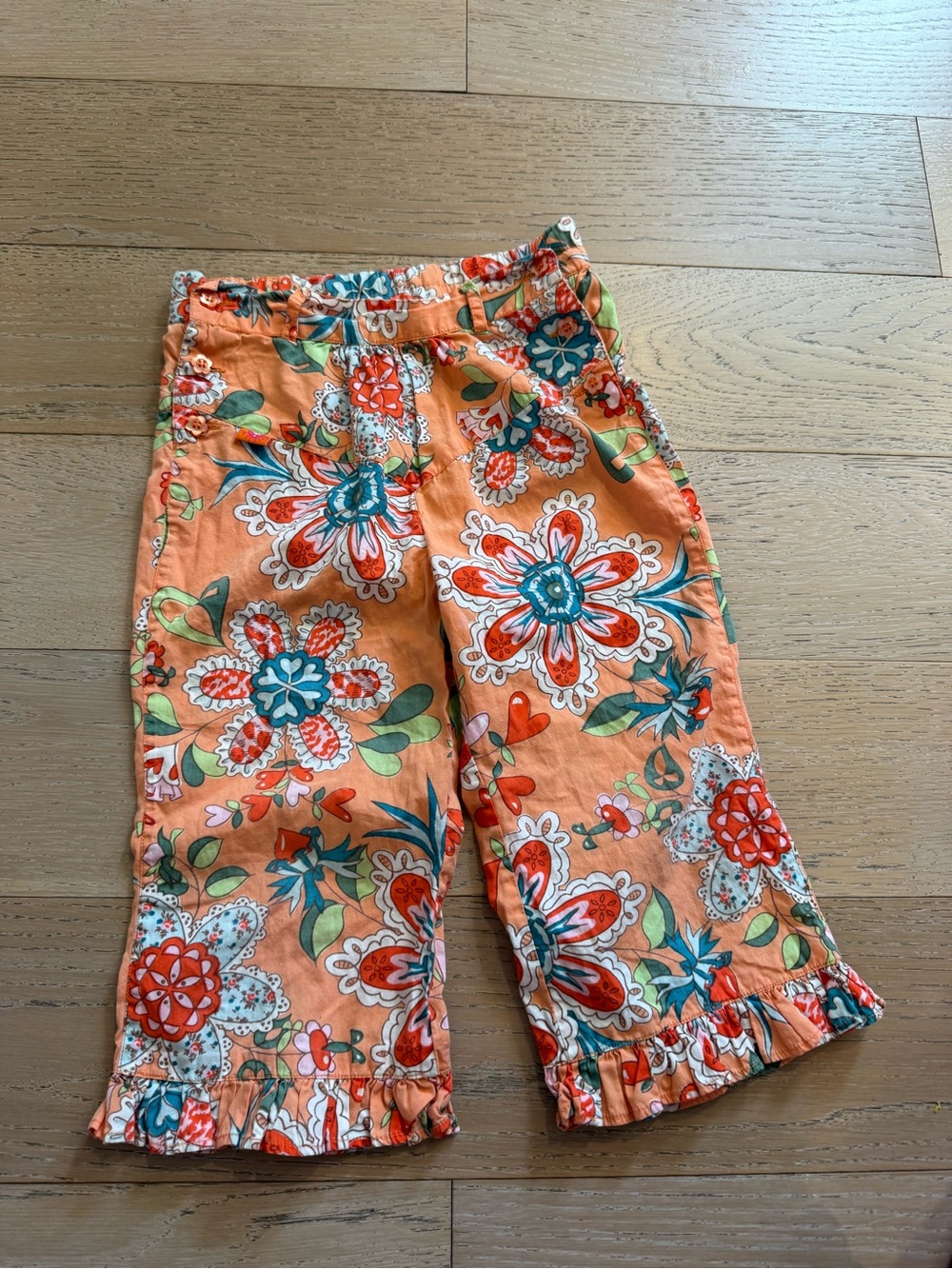 Girls Vintage Oilily Floral Orange Cotton Ruffle Hem Pants size 4 | boho vintage